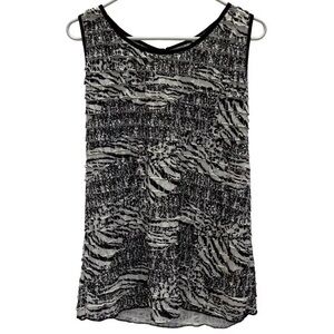 Carole Little Womens XL Sleeveless Blouse Animal Print Mirrored Circles Ruffles